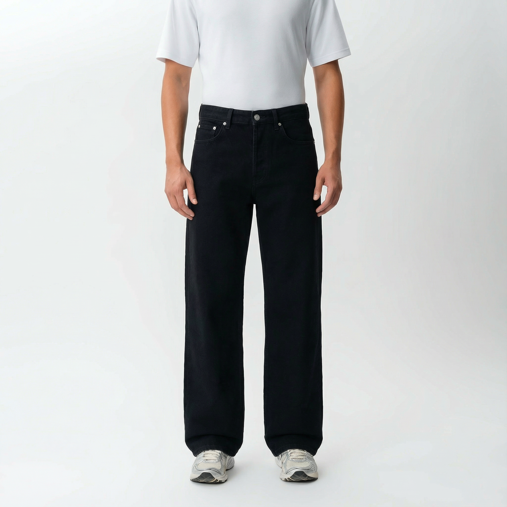 Front view of the Wide Flextech™ Jeans in black with a relaxed wide-leg fit
