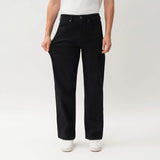 Close-up showing the stretch of the denim on the Wide Flextech™ Jeans in black