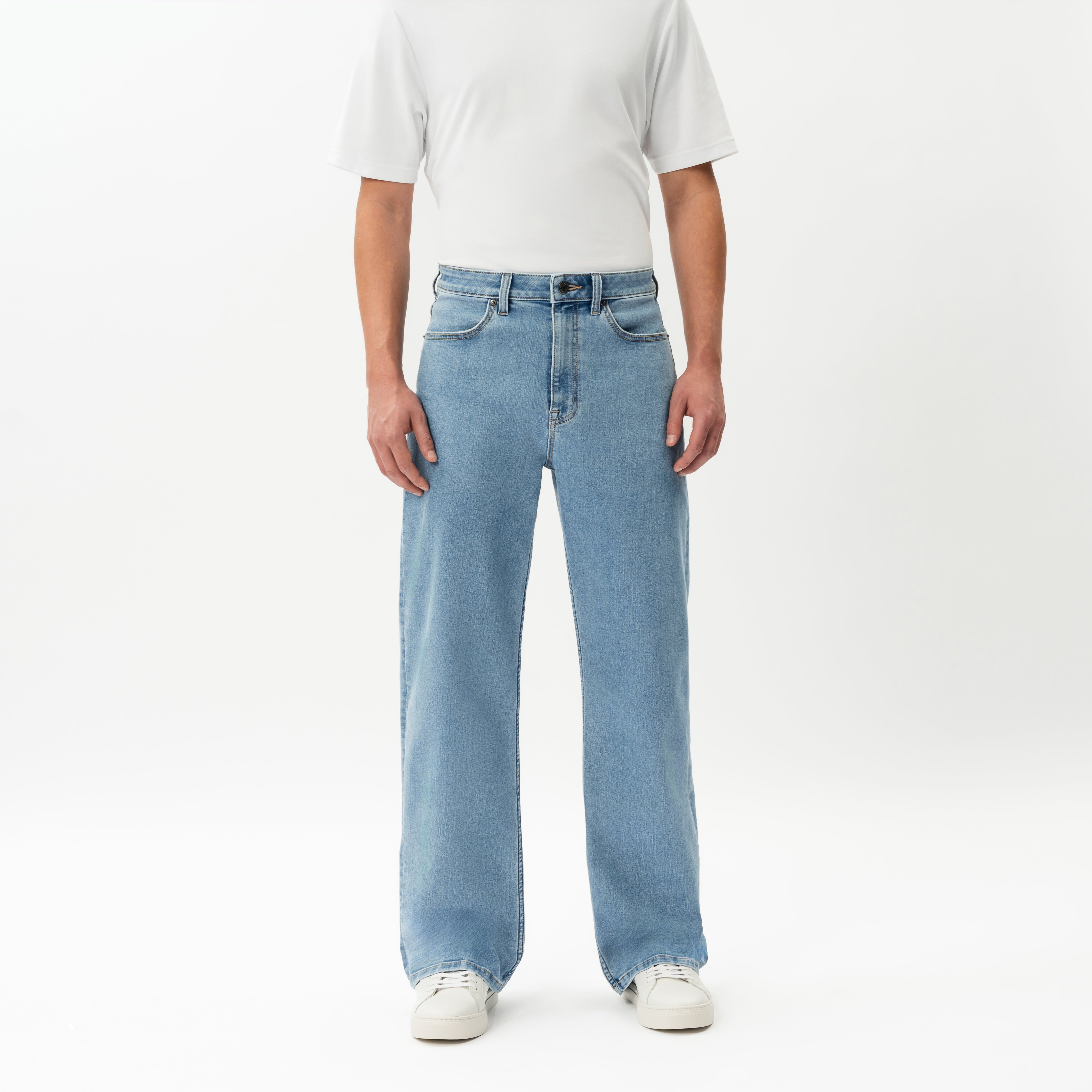 Front view of the Wide Flextech™ Jeans in light blue with a relaxed wide-leg fit