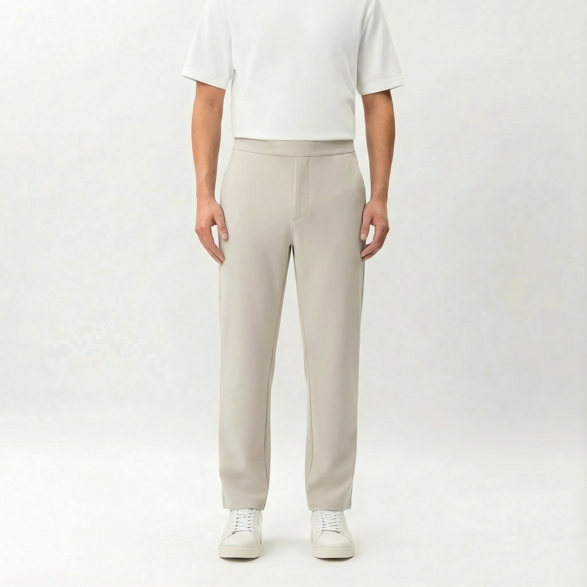Beige Socrates Classic Pant by Nothing’s Something with straight-leg fit and clean waistband
