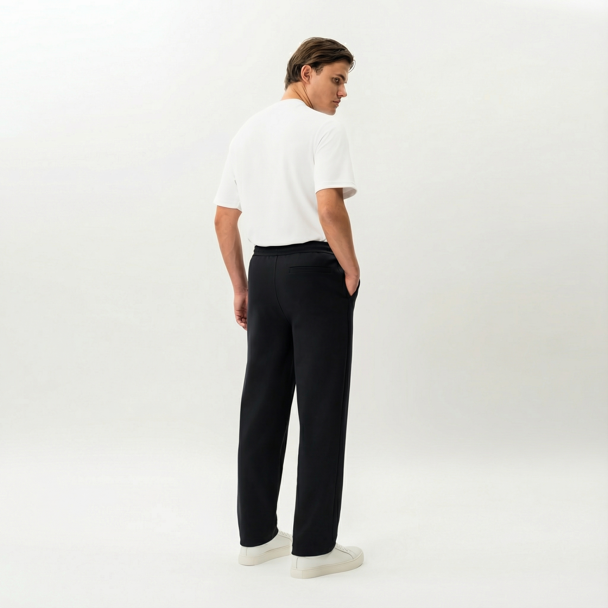 Back view of the Socrates Classic straight-leg pant in black
