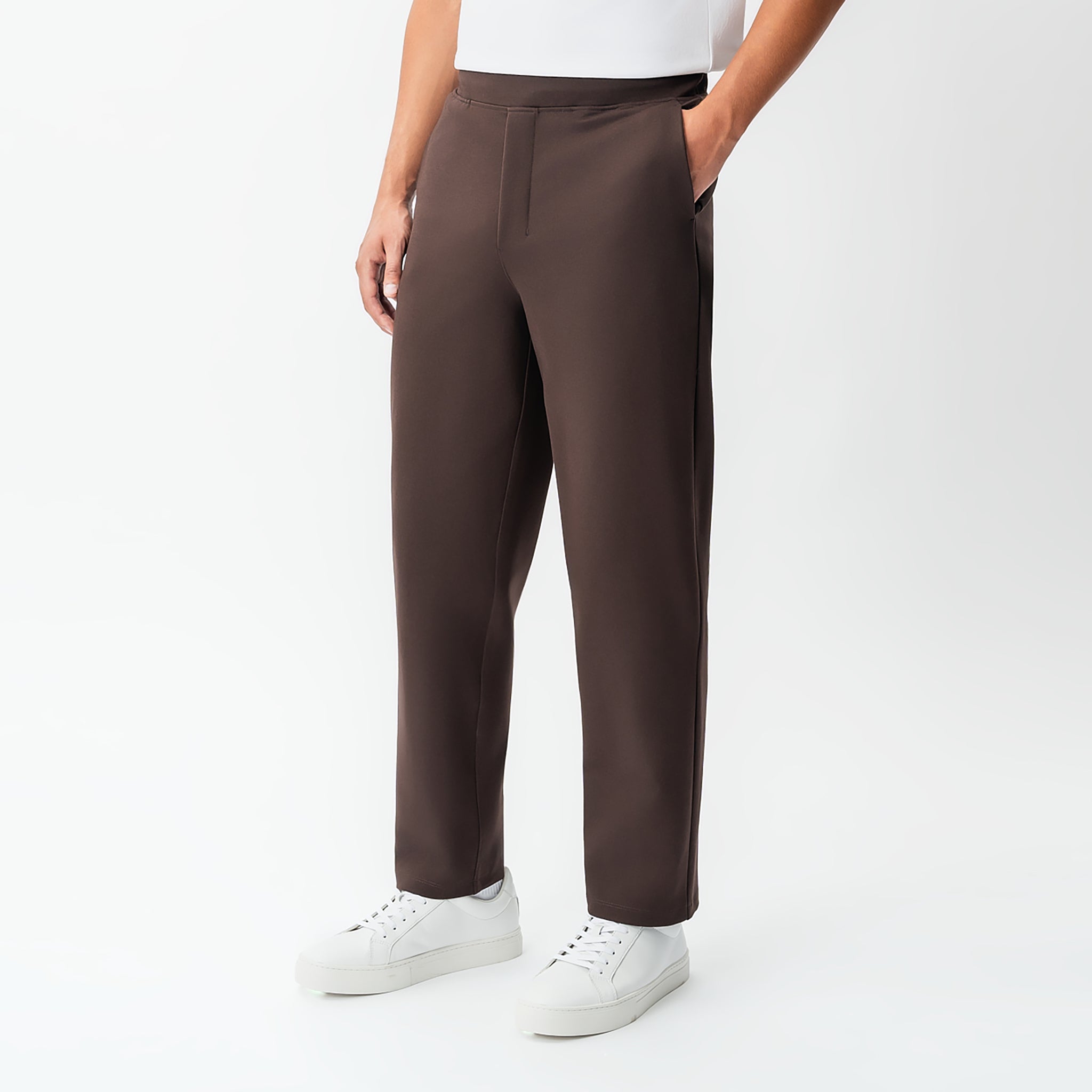 Angled front view of the Socrates Classic straight-leg pant in brown
