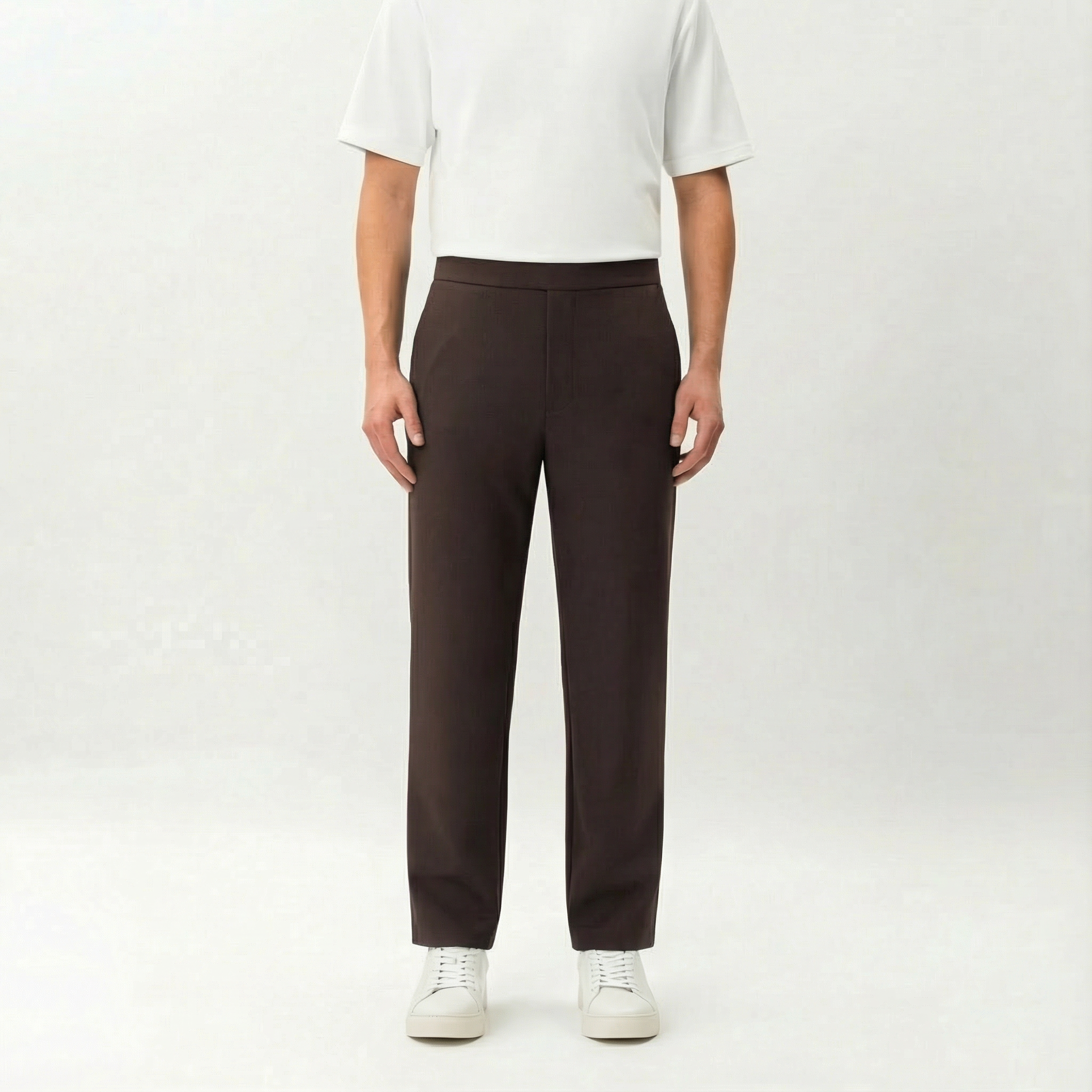 Brown Socrates Classic Pant by Nothing’s Something with straight-leg fit and clean waistband
