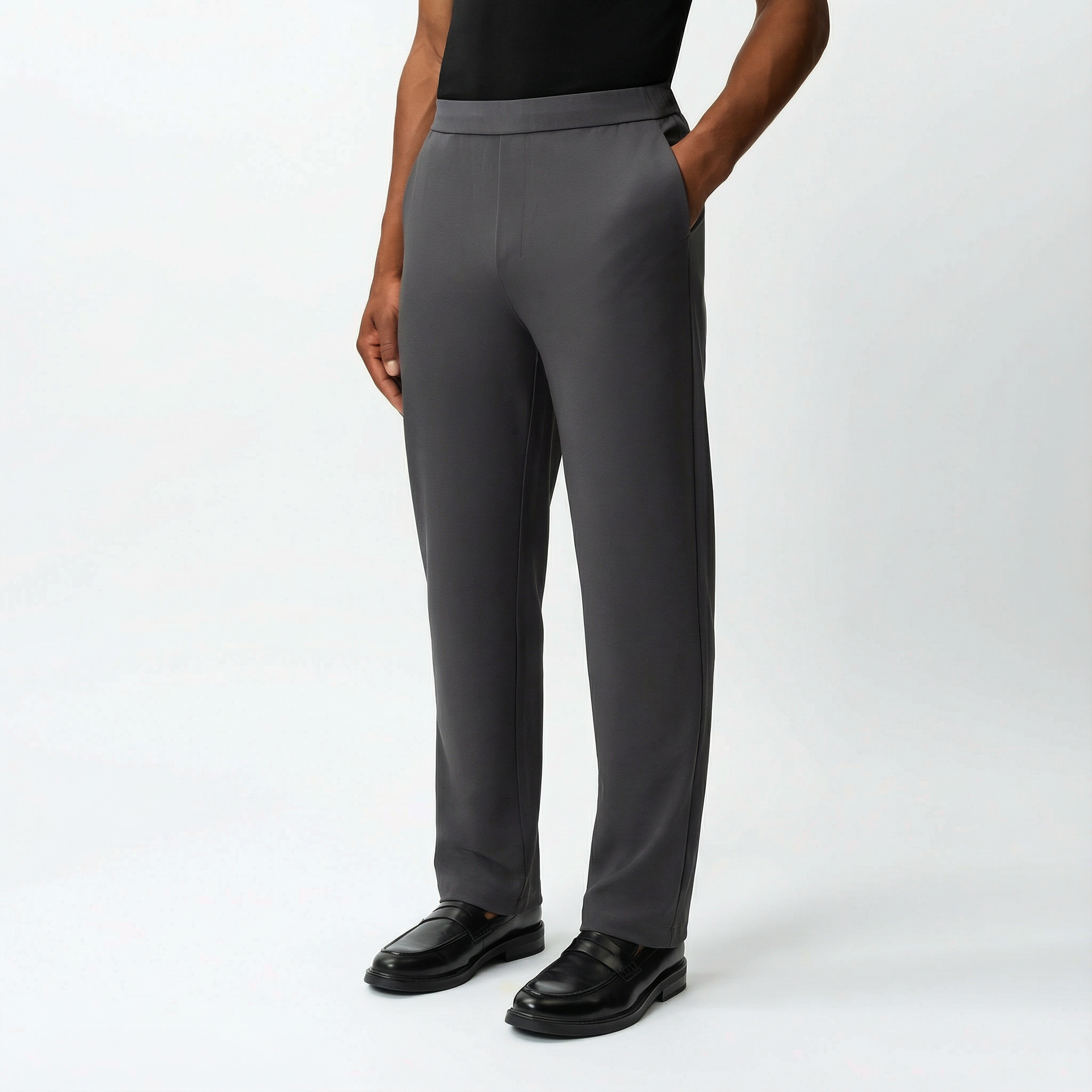 Angled front view of the Socrates Classic straight-leg pant in grey

