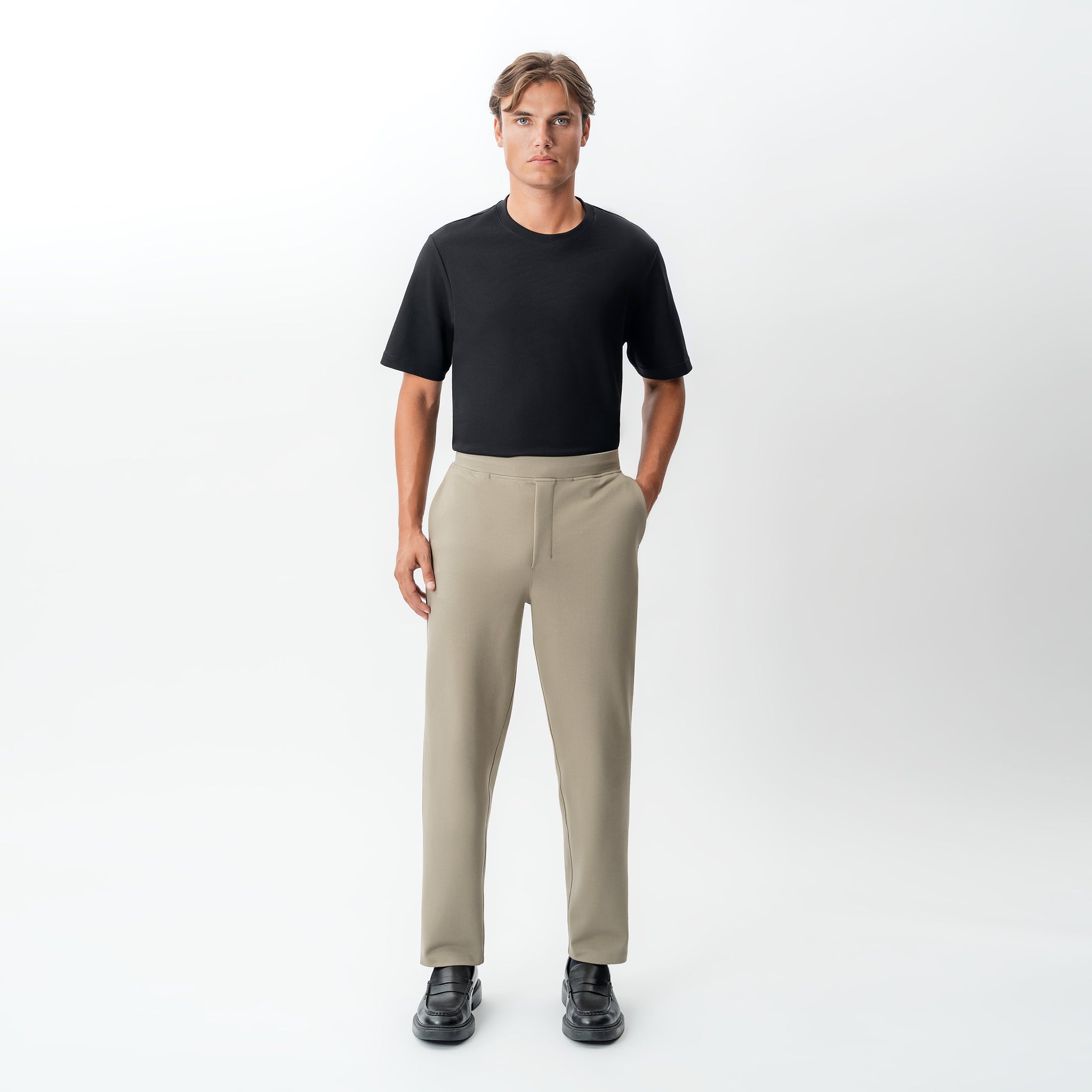 Alternate full-body front view of the Socrates Classic pant in khaki
