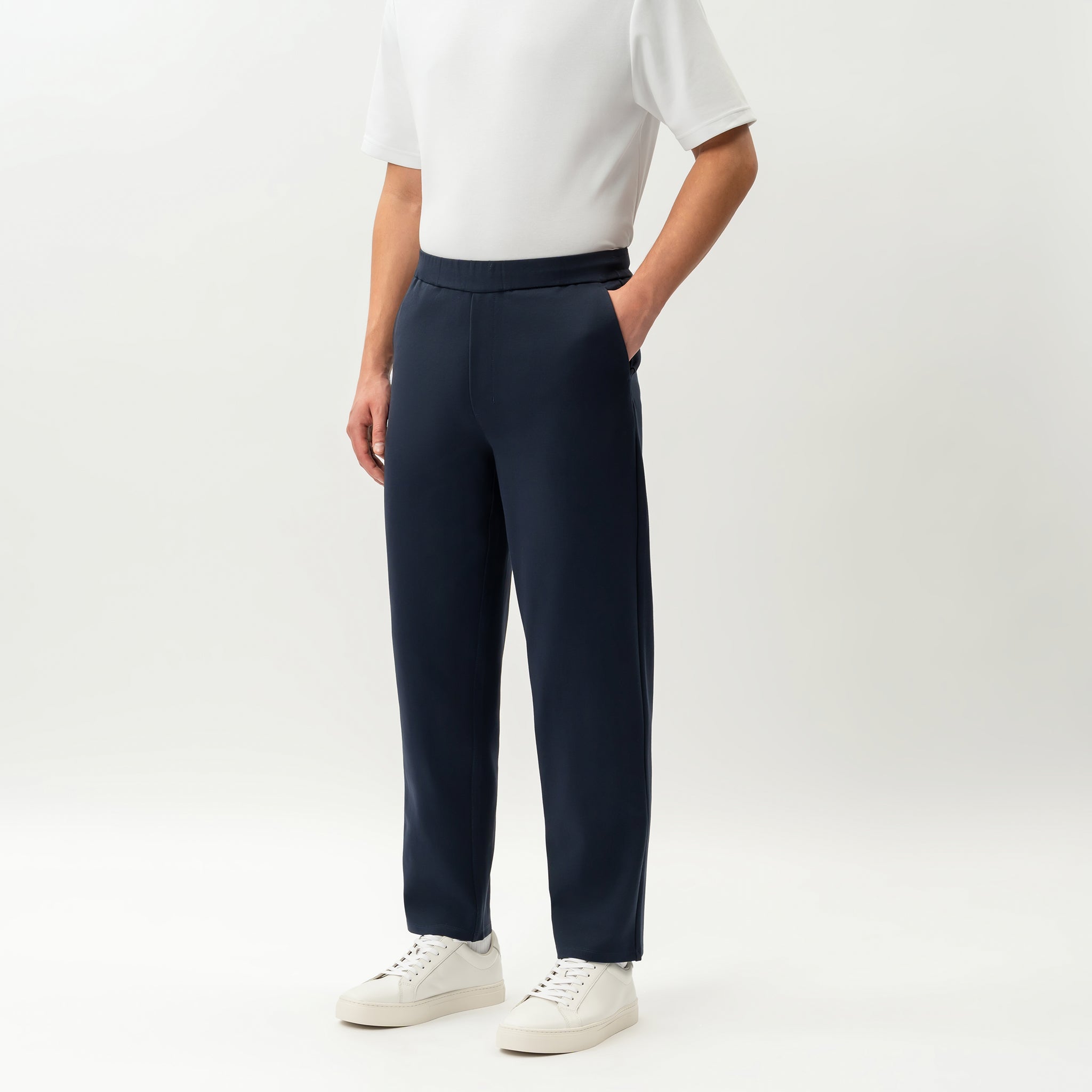 Angled front view of the Socrates Classic straight-leg pant in navy

