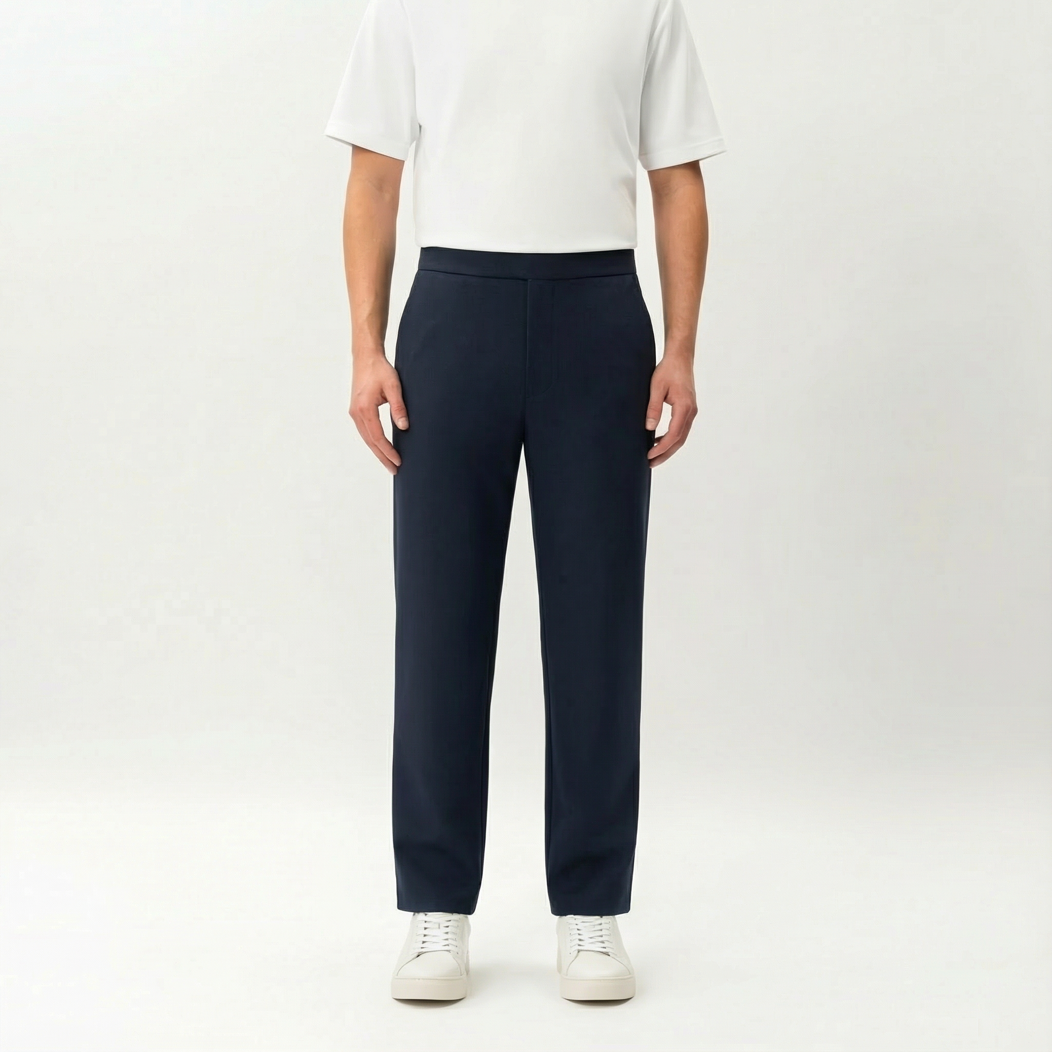 Navy Socrates Classic Pant by Nothing’s Something with straight-leg fit and clean waistband
