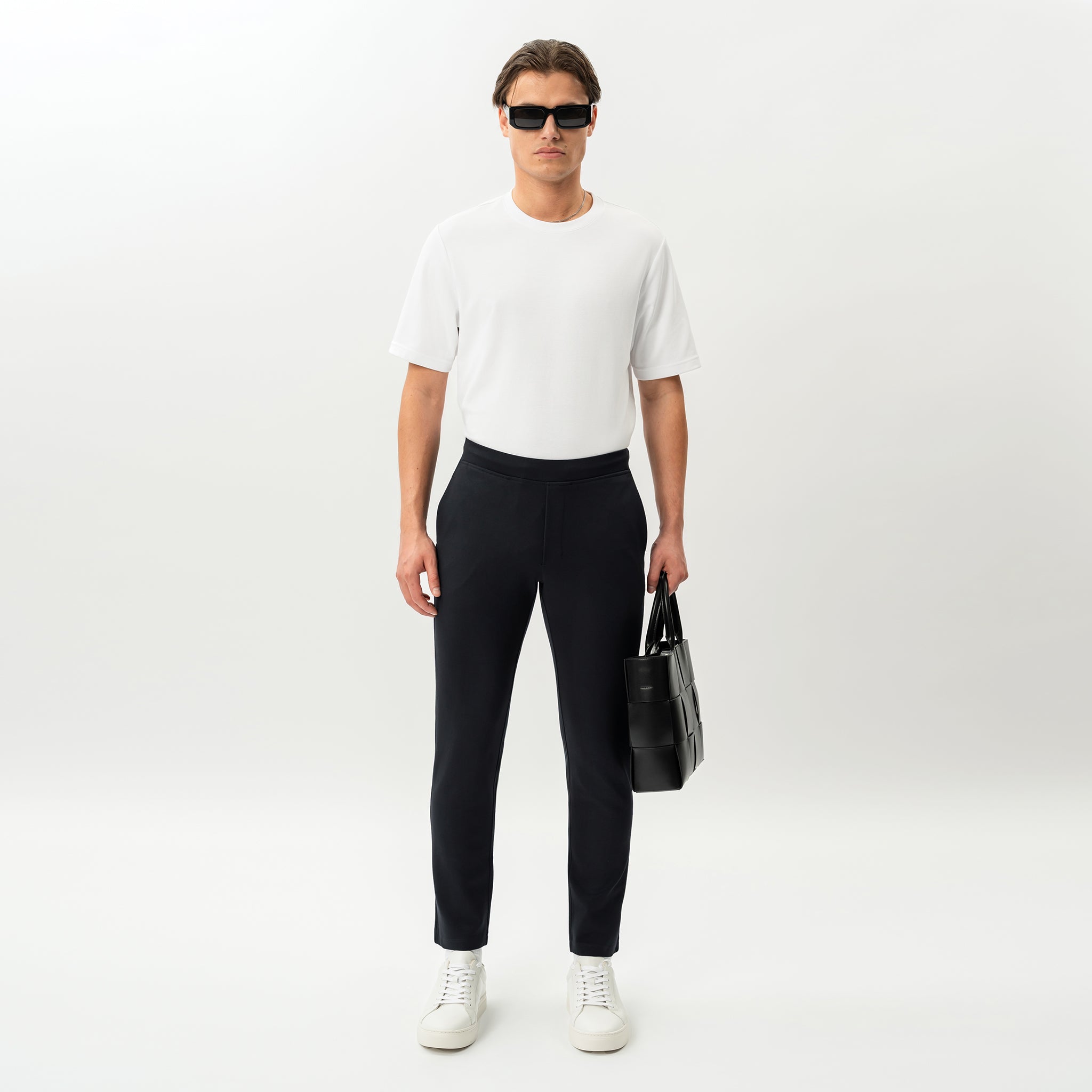 Alternate styled look featuring the black Socrates Slim Pant
