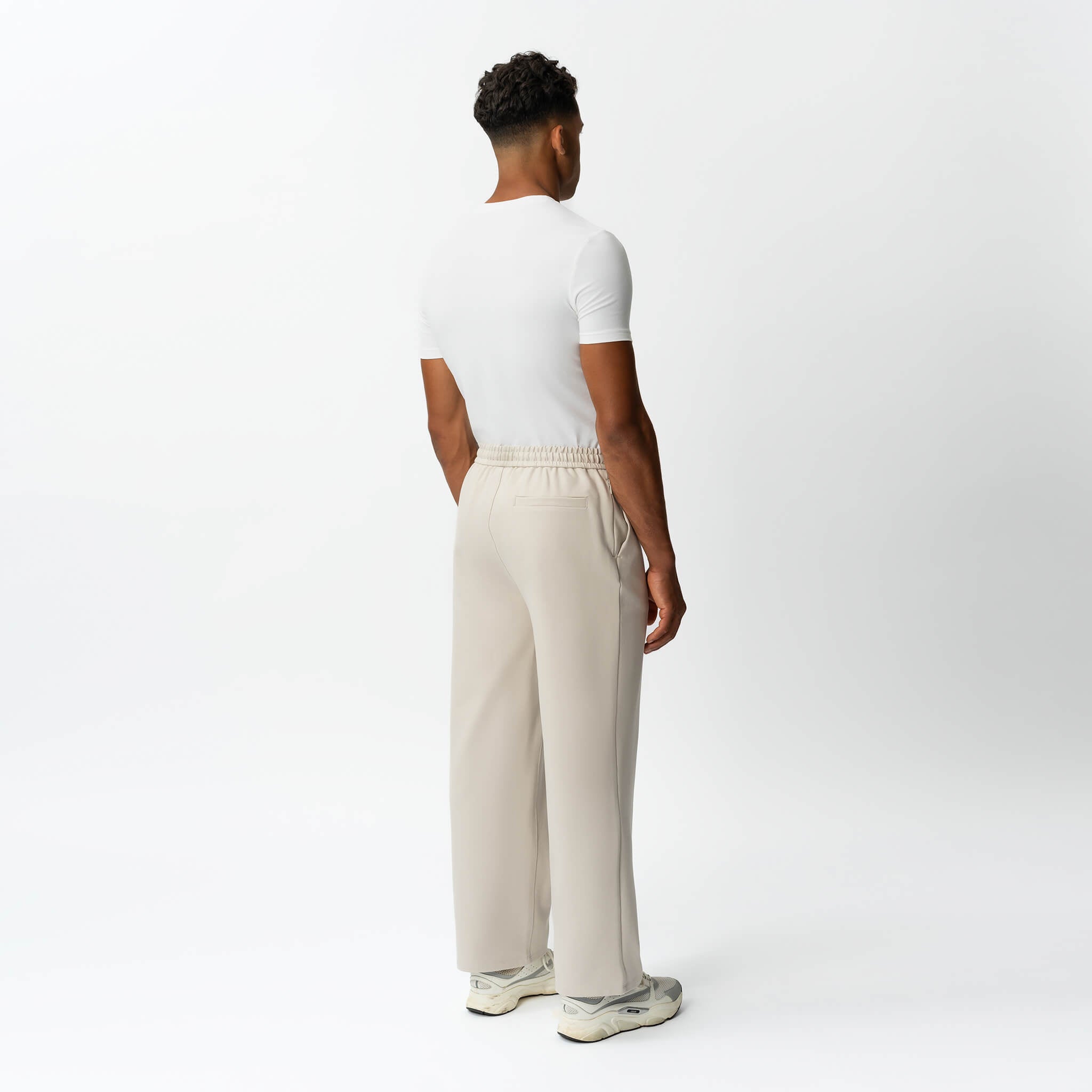 Back view of the Socrates wide-leg pant in beige