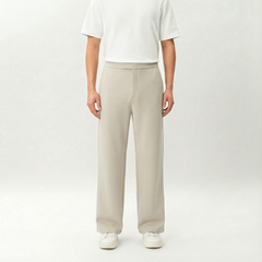 Beige Socrates wide-leg pant by Nothing’s Something with relaxed fit and clean waistband