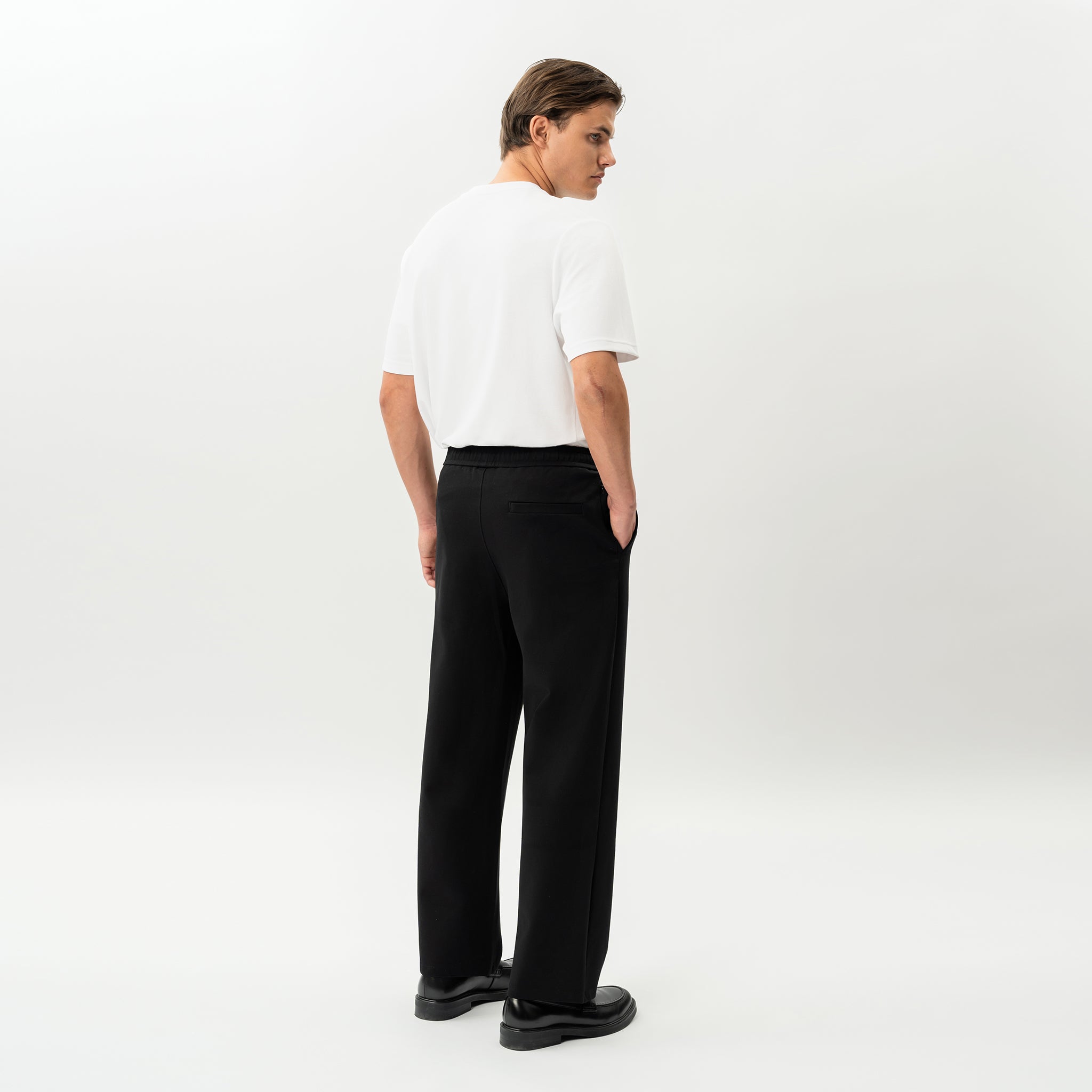 Back view of the Socrates wide-leg pant in black