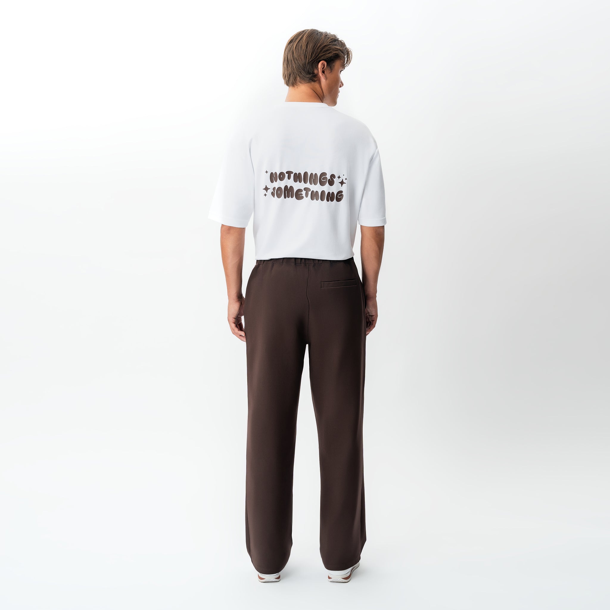 Back view of the Socrates wide-leg pant in brown
