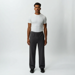 Full-body front view of the Socrates wide-leg pant in grey