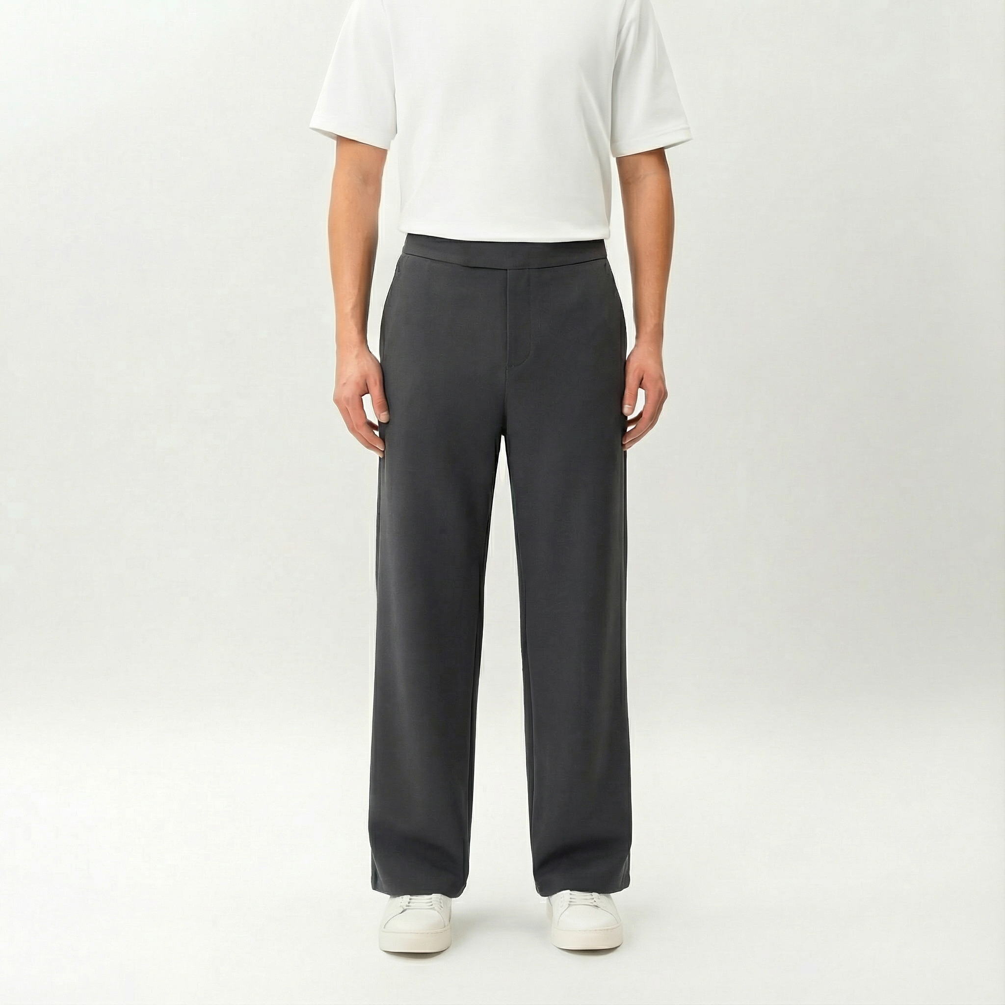 Grey Socrates wide-leg pant by Nothing’s Something with relaxed fit and clean waistband