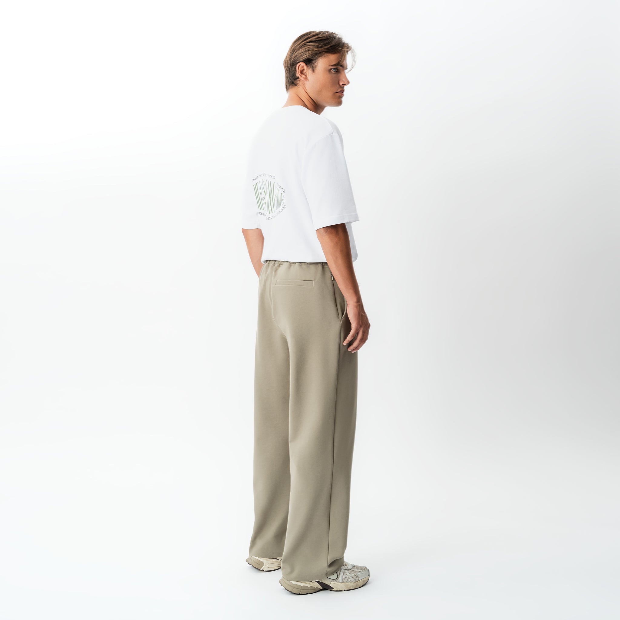 Back view of the Socrates wide-leg pant in khaki