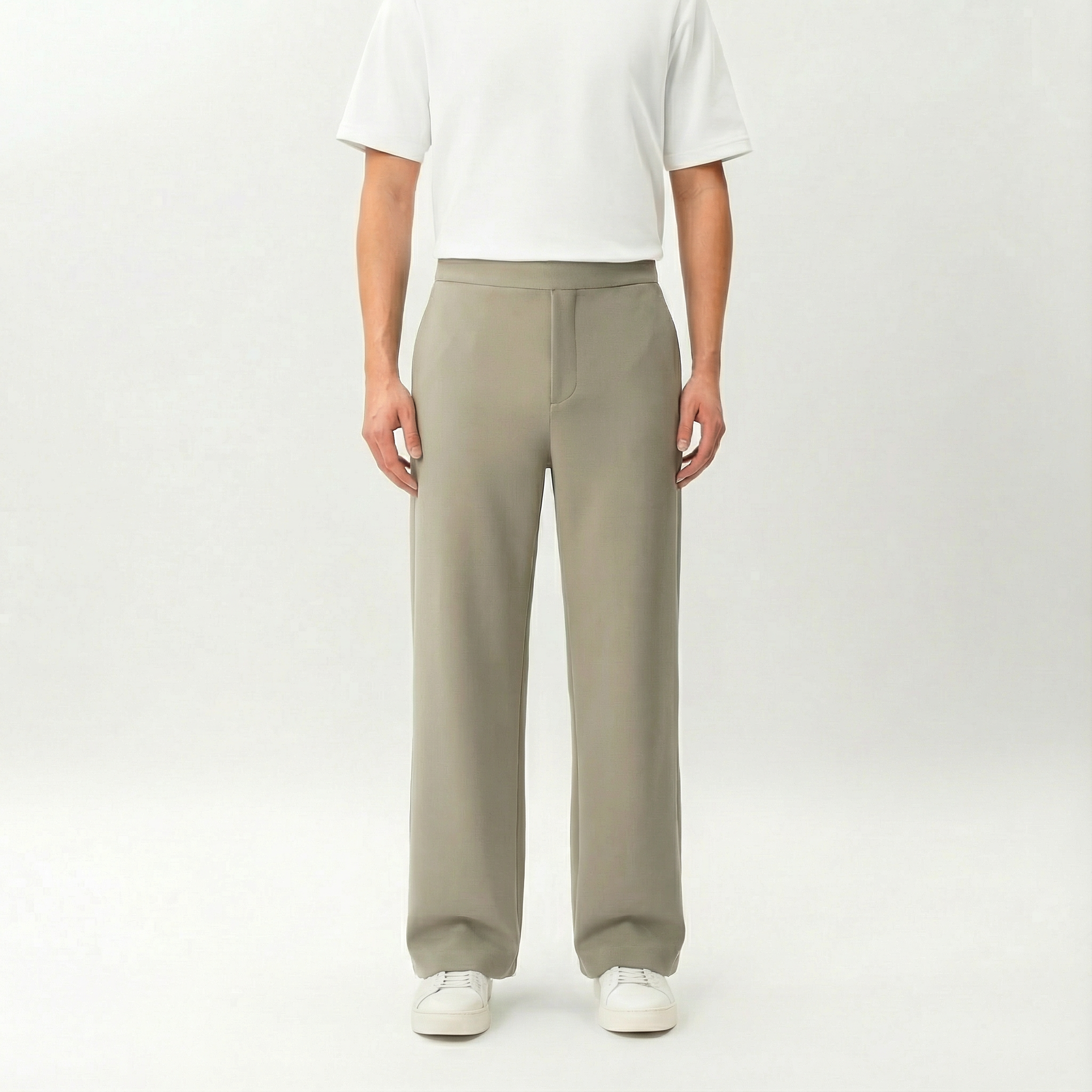 Khaki Socrates wide-leg pant by Nothing’s Something with relaxed fit and clean waistband