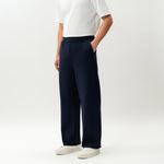 Angled front view of the Socrates wide-leg pant in navy