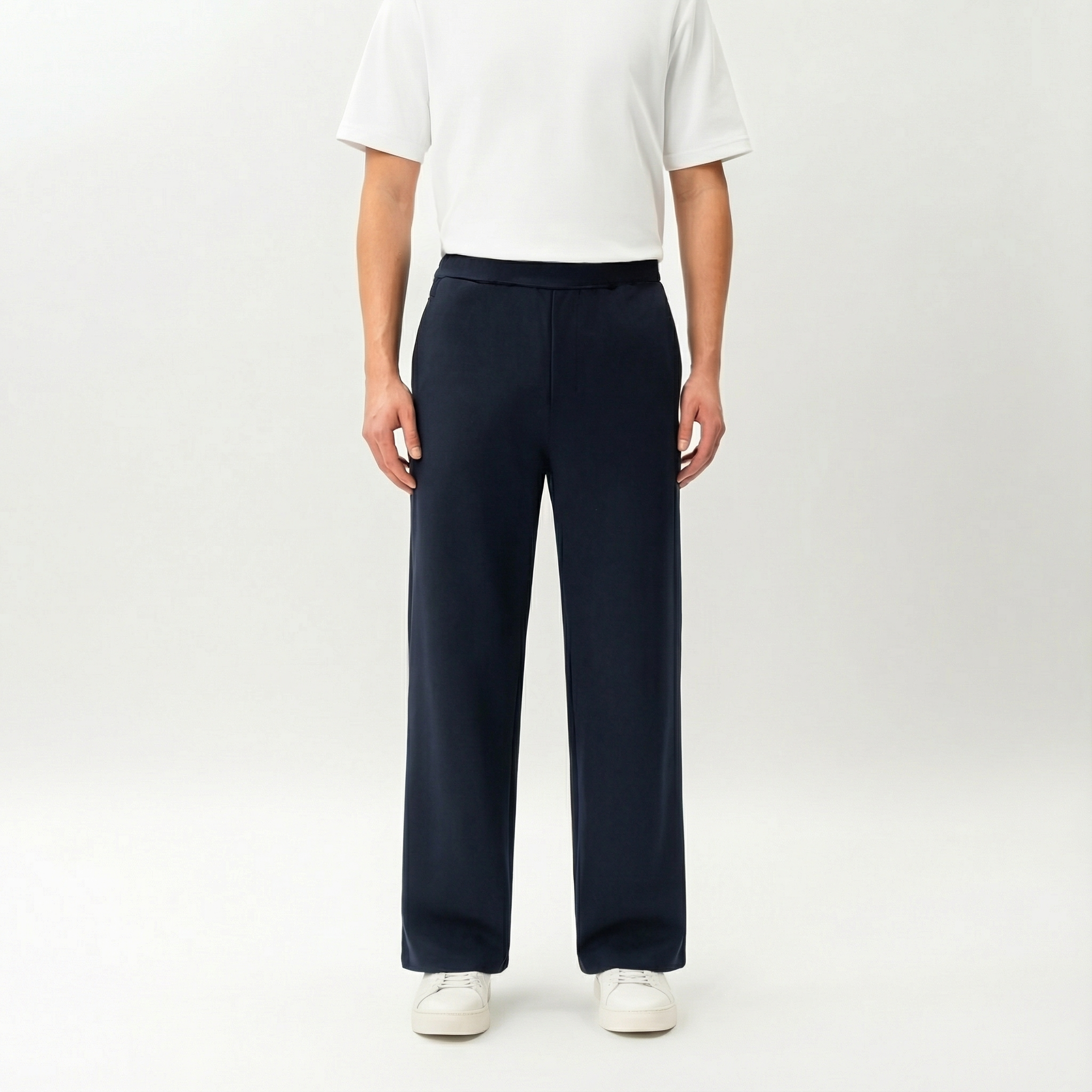 Navy Socrates wide-leg pant by Nothing’s Something with relaxed fit and clean waistband