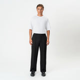 Front view of the black Socrates wide-leg pleated pant with relaxed stance