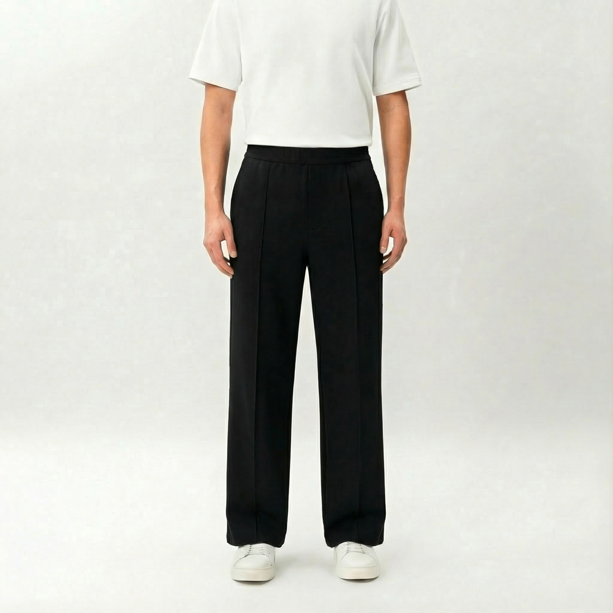 Black Socrates wide-leg pleated pant by Nothing’s Something with pintuck front detail