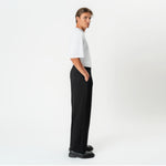 Side view of the black Socrates wide-leg pleated pant