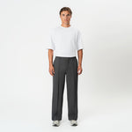 Full-body front view of the grey Socrates wide-leg pleated pant
