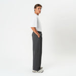 Side view of the grey Socrates wide-leg pleated pant
